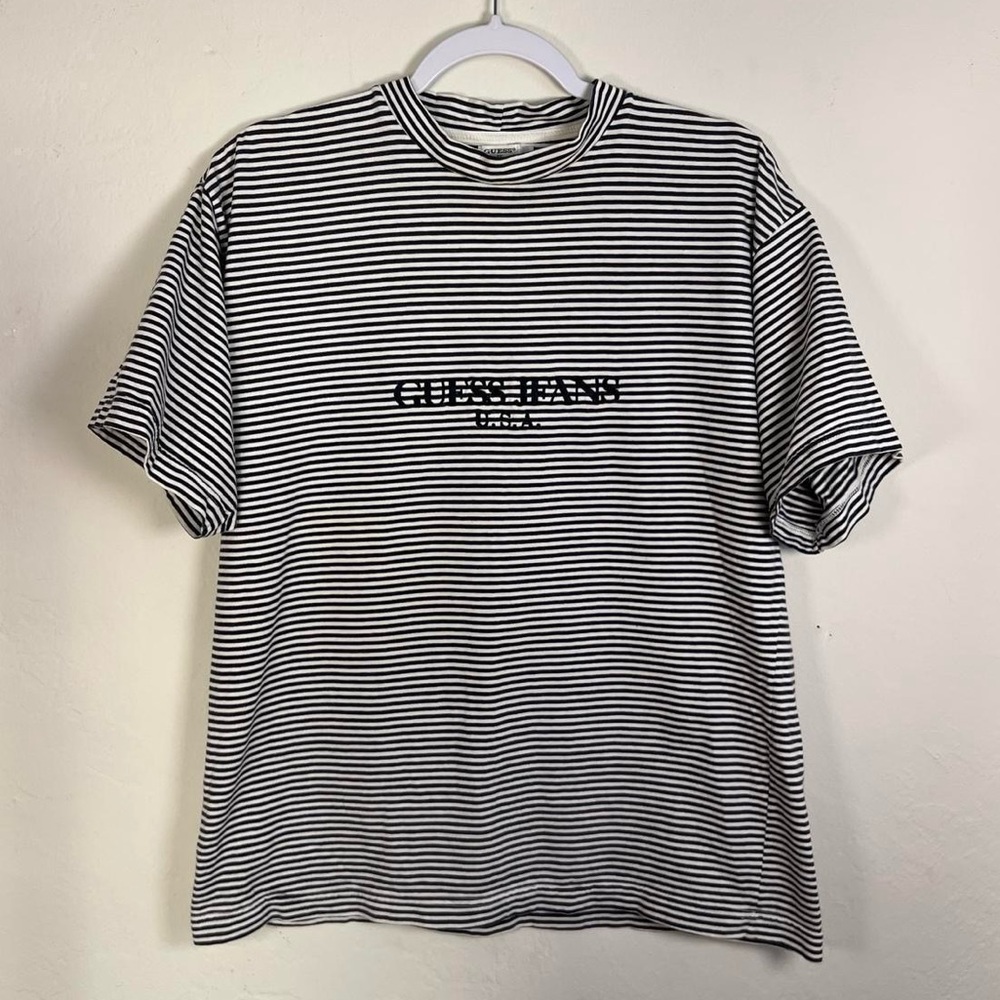 Vintage 90s Guess Tee Men’s Small Short Sleeve Striped Shirt Tshirt